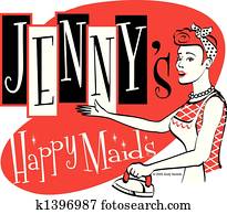 ראטרו, בציר, עוזרת בית, חתום, גזוז אומנות