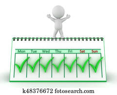 3D Character standing on calendar with checkmarks 3D Character standing on calendar with checkmarks