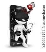 3d, לבן, אנשים, בטחון, smartphone