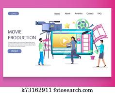filmproduktion, vektor, website, landung, seite, design, schablone filmproduktion, vektor, website, landung, seite, design, schablone