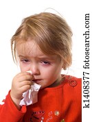 menininha, com, um, severo, gripe