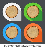 Tree growth rings flat icons.