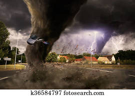 Large Tornado disaster on a road Large Tornado disaster on a road