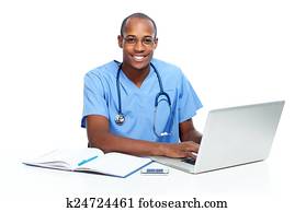 Medical doctor working with computer.