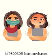 nő, birtoklás, influenza, láz, fárasztó, orvosi, maszk