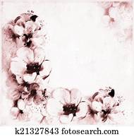 Retro greeting postcard with abstract peach flowers Retro greeting postcard with abstract peach flowers
