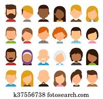 caricatura, avatar, conjunto