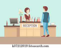Customer at reception. Vector concept in flat style
