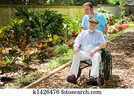Disabled Senior Enjoying Garden