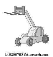 el, coche, levantamiento, para, cargo del cargamento, en, el, camión, para, transportation., maquinaria agrícola, solo, icono, en, monocromo, estilo, bitmap, símbolo, acción, illustration.