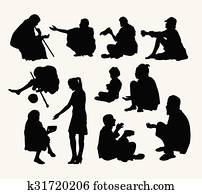 Male and female beggar silhouette