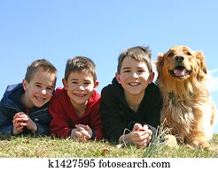 meninos, e, um, cão