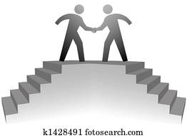 People climb stairs to meeting plat