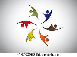 verschieden, glücklich, junge leute, springende, &, tanzen, mit, freude, &, happiness., männer, frauen, kinder, und, kindern, von, verschieden, farbe, feiern, veranstaltung, oder, gelegenheit, gemeinsam, team, stärke, begriff, abbildung, kunst