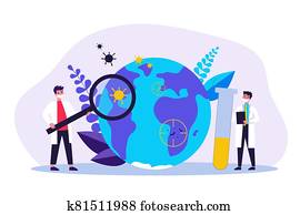 קטנטן, רופאים, ללמוד, וירוסים, דירה, וקטור, illustration., רופאים, לחפש, תרכיב, מ, coronavirus., אפידמיולוגיה, ו, מקיף, התפרצות, חקור, מושג