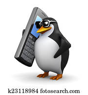 3d Penguin chatting on a mobile phone 3d Penguin chatting on a mobile phone
