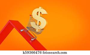 dollar, begriff, währung, decline., 3d, übertragung