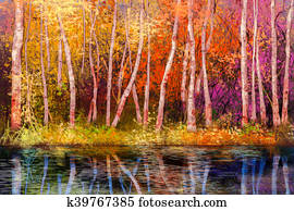 Oil painting colorful autumn landscape Oil painting colorful autumn landscape