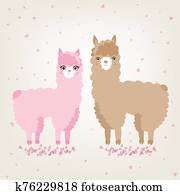A couple of cute animals llama and alpaca in love A couple of cute animals llama and alpaca in love