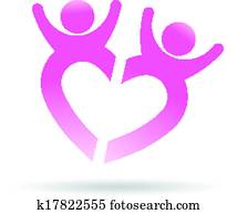 feliz, gente, formación, corazón