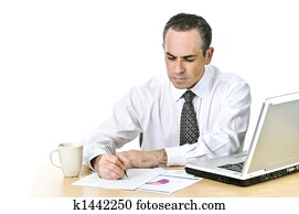 Office worker studying reports