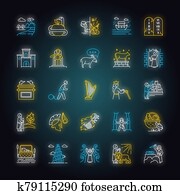 bibel, narratives, neonröhren, heiligenbilder, set., noah, arche, babel, tower., moses, gott, myths., religiöses, legends., christliche, religion, heiliges buch, szenen, plot., biblisch, stories., vektor, freigestellt, abbildungen