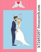 día boda, de, novia y novio, gente, y, palomas