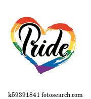 Pride Handwritten lettering with the flag of the LGBT community.