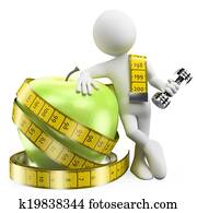 3D white people. Lose weight with sport and healthy food 3D white people. Lose weight with sport and healthy food