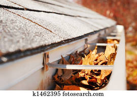 chova sarjeta, cheio, de, folhas