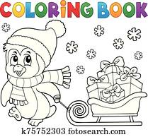 Coloring book Christmas penguin topic 9 Coloring book Christmas penguin topic 9