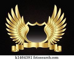 escudo, com, asas