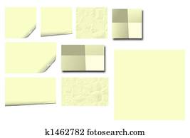 krøllede, crumpled, og, fold, bemærk, papirer