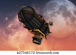 Steampunk Airship, 3d CG Steampunk Airship, 3d CG