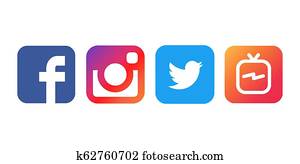 Collection of popular social media logos printed on white paper, vector Collection of popular social media logos printed on white paper, vector