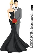Couple Bride Groom Black Wedding Gown Couple Bride Groom Black Wedding Gown