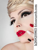 Makeup with red lips.