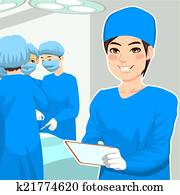 Male Surgical Nurse With Tablet