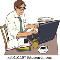 人, 正在工作, 以及, a, 大, 數字, ......的, 文件