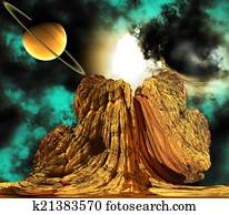Alien Rock with space background