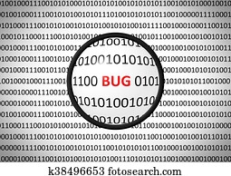 Binary code with BUG and magnifying lens Binary code with BUG and magnifying lens