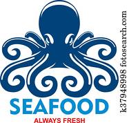 blau, pazifik, oktopus, symbol, für, meeresfrüchte, menükarte, design blau, pazifik, oktopus, symbol, für, meeresfrüchte, menükarte, design