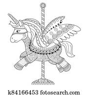 Coloring book page of cute unicorn doodle style.vector illustration.Hand drawn. Coloring book page of cute unicorn doodle style.vector illustration.Hand drawn.