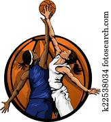 frauen, basketballsprung, kugel, farbe frauen, basketballsprung, kugel, farbe