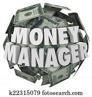 gestionnaire fonds, 3d, mots, balle, espèces, conseiller financier