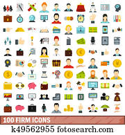 honderd, firma, iconen, set, platte, stijl