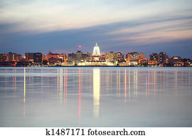 Skyline of Madison Wisconsin at dusk