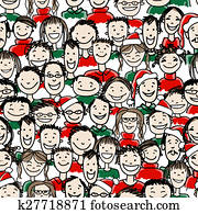 מפלגה של חג ההמולד, עם, קבץ, של, people,, seamless, תבנית