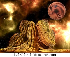 Alien Rock with space background