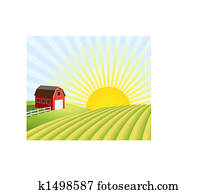 Farm and fields at sunrise Farm and fields at sunrise